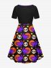 Costume D'Halloween Imprimé Chat et Lune Grande Taille Mignon pour Couples - Noir 