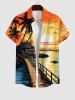 Coconut Tree Bridge Sunset Ombre Colorblock Sky Print Plus Size Matching Hawaii Beach Outfit For Couples -  