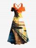 Coconut Tree Bridge Sunset Ombre Colorblock Sky Print Plus Size Matching Hawaii Beach Outfit For Couples -  