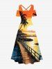 Coconut Tree Bridge Sunset Ombre Colorblock Sky Print Plus Size Matching Hawaii Beach Outfit For Couples -  