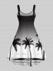 Ombre Colorblock Coconut Tree Sea Print Plus Size Matching Hawaii Beach Outfit For Couples -  