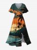 Colorful Cloud Coconut Tree Sea Beach Print Plus Size Matching Hawaii Beach Outfit For Couples -  