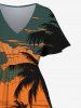 Colorful Cloud Coconut Tree Sea Beach Print Plus Size Matching Hawaii Beach Outfit For Couples -  