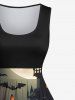 Plus Size Glitter Pumpkin Lantern Cat Bat House Print Halloween Costume Vintage Swing A Line Dress -  