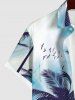 Plus Size Coconut Tree Bird Ombre Light Beam 3D Print Buttons Pocket Hawaii Shirt For Men -  