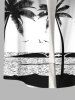 Plus Size Ombre Colorblock Coconut Tree Sea Print Buttons Pocket Hawaii Shirt For Men -  