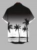 Plus Size Ombre Colorblock Coconut Tree Sea Print Buttons Pocket Hawaii Shirt For Men -  