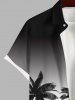 Plus Size Ombre Colorblock Coconut Tree Sea Print Buttons Pocket Hawaii Shirt For Men -  