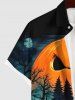 Plus Size Halloween Pumpkin Trees Cross Print Buttons Pocket Shirt For Men -  