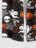 Plus Size Halloween Costume Pumpkin Hat Skull Spider Web Ghost Print Buttons Pocket Shirt For Men -  