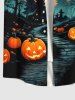 Plus Size Halloween Pumpkin Trees Cross Print Buttons Pocket Shirt For Men -  