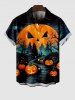 Plus Size Halloween Pumpkin Trees Cross Print Buttons Pocket Shirt For Men -  