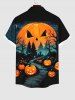 Plus Size Halloween Pumpkin Trees Cross Print Buttons Pocket Shirt For Men -  