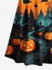 Plus Size Halloween Costume Pumpkin Trees Cross Print Cold Shoulder Crisscross Maxi Dress -  