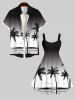 Plus Size Ombre Colorblock Coconut Tree Sea Print Hawaii Tank Dress -  