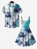 Plus Size Coconut Tree Bird Ombre Light Beam 3D Print Hawaii Tank Dress -  