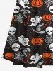 Plus Size Halloween Costume Pumpkin Hat Skull Spider Web Ghost Print Cold Shoulder Crisscross Maxi Dress -  