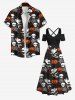 Plus Size Halloween Costume Pumpkin Hat Skull Spider Web Ghost Print Cold Shoulder Crisscross Maxi Dress -  