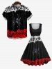 Plus Size Skeleton Spider Fire Flame Print Halloween Costume Vintage Swing A Line Dress -  