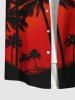 Plus Size Coconut Tree Ombre Sky Print Hawaii Button Pocket Shirt For Men -  