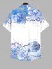 Plus Size Watercolor Tie Dye Ombre Rose Flower Ink Painting Splatter Print Hawaii Button Pocket Shirt For Men -  