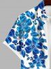 Plus Size Ombre Floral Leaves Print Hawaii Button Pocket Shirt For Men -  