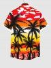 Plus Size Coconut Tree Sea Dancer Ombre Sky Cloud Print Hawaii Button Pocket Shirt For Men -  
