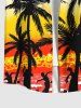 Plus Size Coconut Tree Sea Dancer Ombre Sky Cloud Print Hawaii Button Pocket Shirt For Men -  