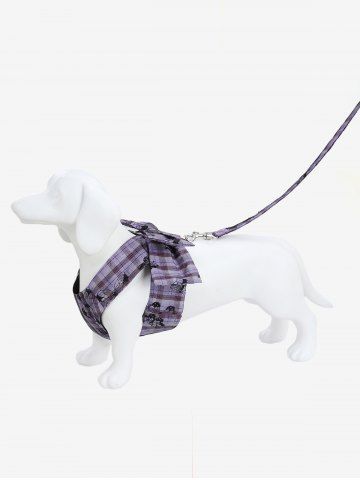 Pet's Butterfly Plaid Print Bowknot Vest with Leash - PURPLE - S