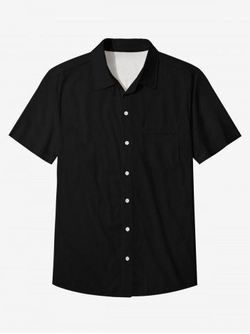 Plus Size 100% Cotton Solid Full Buttons Shirt For Men - BLACK - M