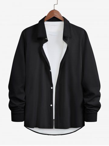 Plus Size Solid Full Buttons Shirt For Men - BLACK - M