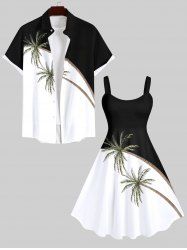 Tenue de Plage Grande Taille Mignon Contrastant Imprimé Cocotier pour la Plage - Noir 