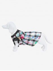 Pet's Plaid Painting Graffiti Print Glitter Rivet Floral Crochet Trim Button Dress -  