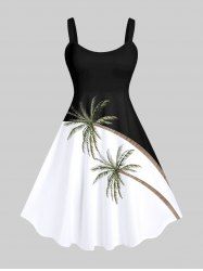 Plus Size Coconut Tree Colorblock Print Hawaii Tank Dress -  