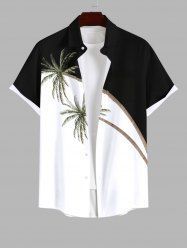 Plus Size Coconut Tree Colorblock Print Buttons Pocket Hawaii Shirt For Men -  