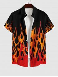 Plus Size Halloween Fire Flame Print Buttons Pocket Shirt For Men -  