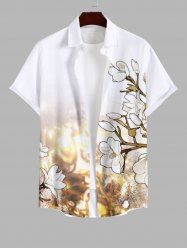 Plus Size Glitter Ombre Halo Floral Print Hawaii Button Pocket Shirt For Men -  