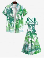 Tropical Coconut Tree Print Plus Size Matching Hawaii Beach Outfit For Couples -  