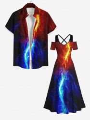 Glitter Lightning Print Plus Size Matching Hawaii Beach Outfit For Couples -  