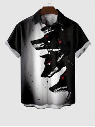 Plus Size Wolf Print Halloween Ombre Button Pocket Shirt For Men -  