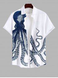 Plus Size Octopus Print Buttons Pocket Hawaii Shirt For Men -  