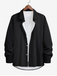 Chemise en Couleur Unie de Grande Taille avec Bouton pour Homme - Noir M