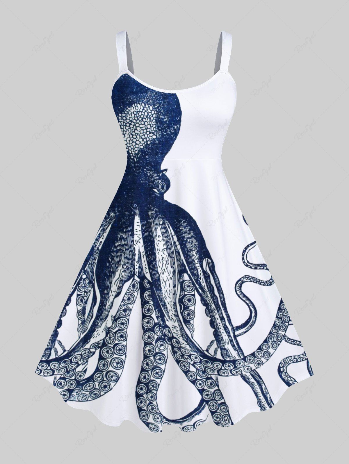 Store Plus Size Octopus Print Hawaii Tank Dress  