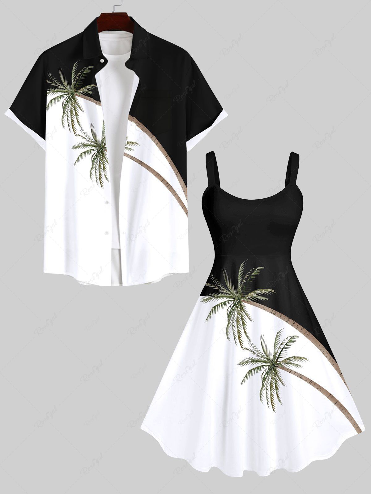 Tenue de Plage Grande Taille Mignon Contrastant Imprimé Cocotier pour la Plage Noir 