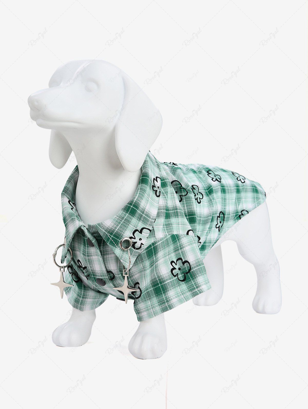 Cheap Pet's Plaid Floral Print Toggle Drawstring O-Ring Stars Button Shirt  