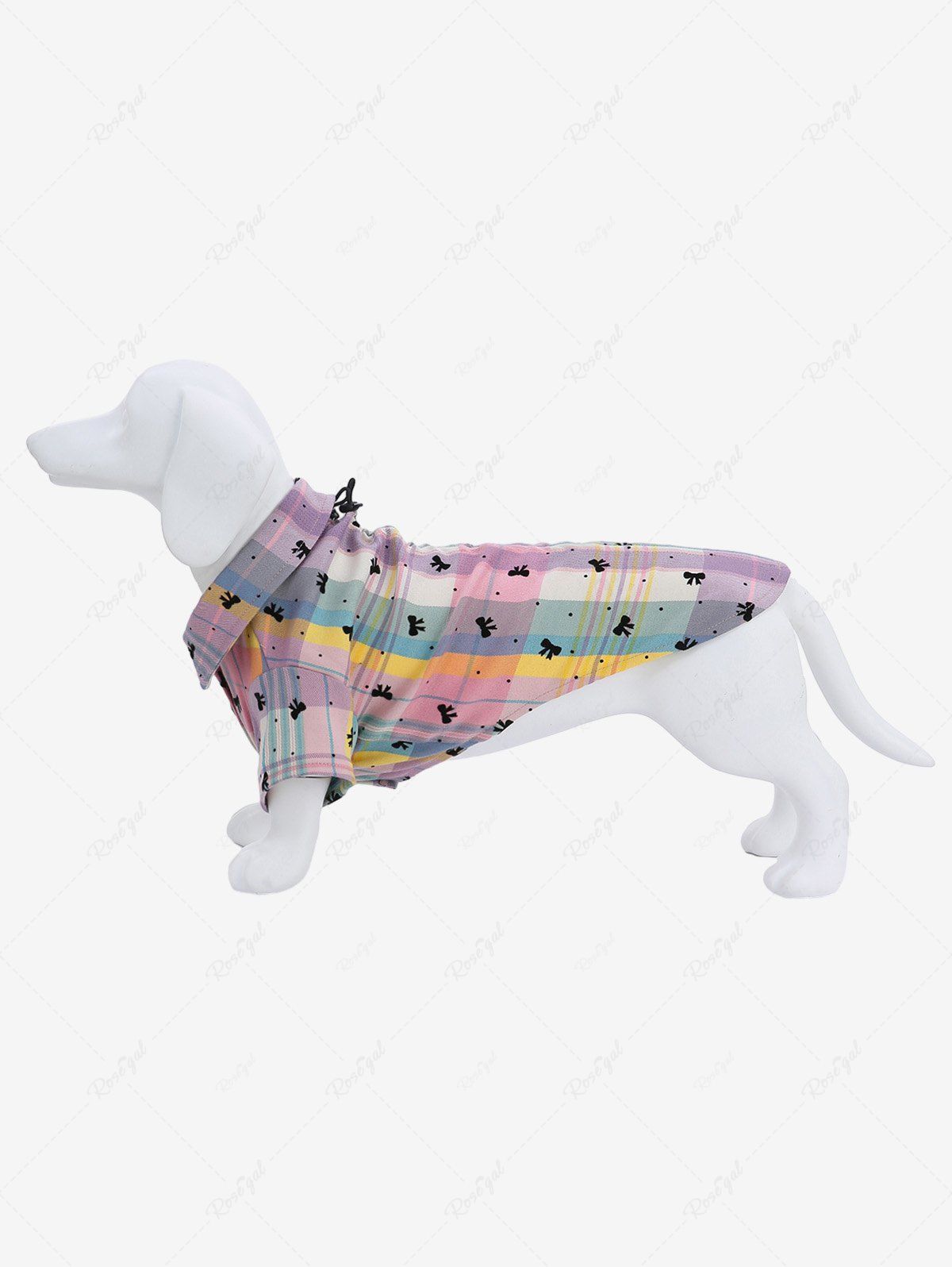 Sale Pet's Candy Color Plaid Bowknot Polka Dot Print Toggle Drawstring Button Shirt  
