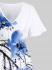 Tie Dye Paint Splatter Branch Flowers Print Plus Size Matching Hawaii Beach Outfit For Couples -  