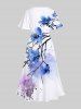 Tie Dye Paint Splatter Branch Flowers Print Plus Size Matching Hawaii Beach Outfit For Couples -  