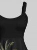 Tenue de Plage Grande Taille Mignon Contrastant Imprimé Cocotier pour la Plage - Noir 