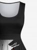 Ensemble Grande Taille Imprimé Costume de Loup D'Halloween pour Couples - Noir 
